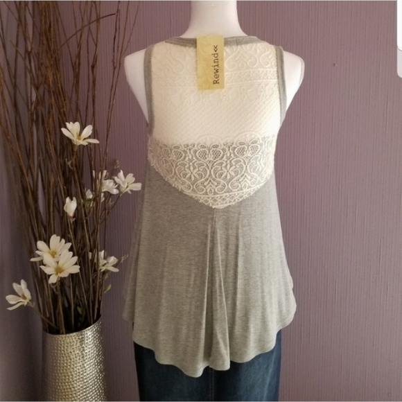 Rewind Tops - REWIND Grey & Off White Lace Swing Casual Top NWT